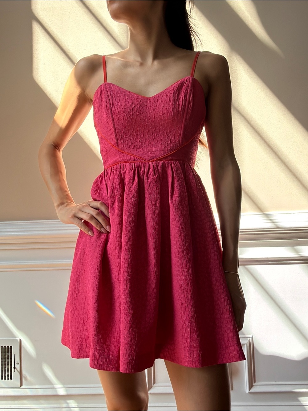 Cooperative Fuchsia Textured Sweetheart Mini Dress